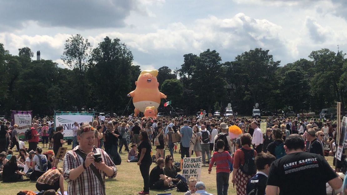 The "Trump baby" balloon is floated Saturday at the Meadows, a public park in Edinburgh.