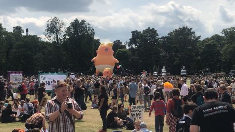 The "Trump baby" balloon is floated Saturday at the Meadows, a public park in Edinburgh.