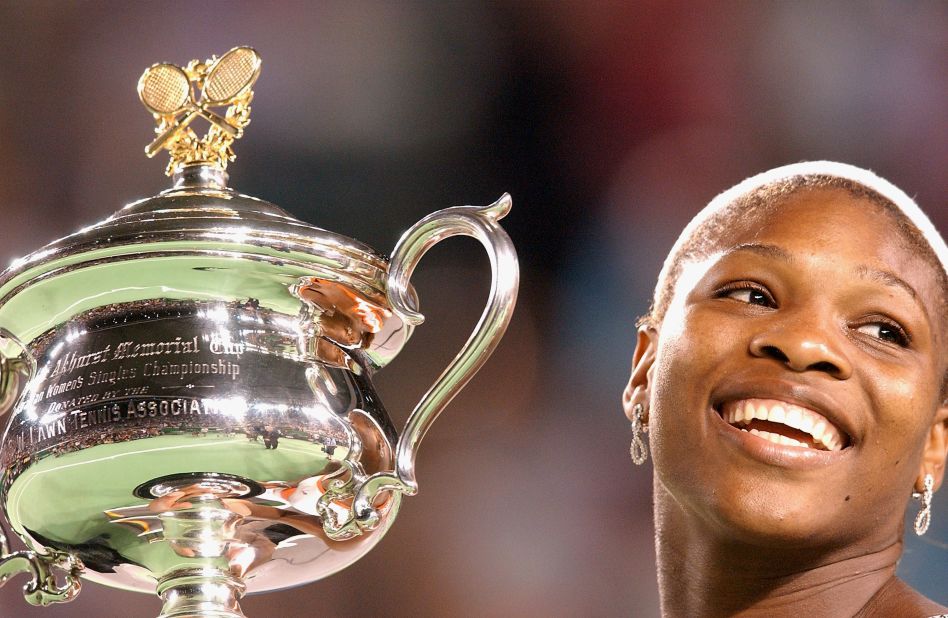 A grand slam of grand slams -- the first "Serena Slam." Serena wins a first Australian Open title -- and a fourth major on the trot -- by beating Venus in three sets in 2003. 