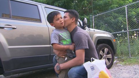 Eris Ramirez and his son, Jostin, are reunited in the Bronx after nearly 2 months apart on Saturday, June 14. 