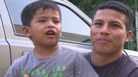 Eris Ramirez and his son were apart for eight weeks before being reunited Saturday. 