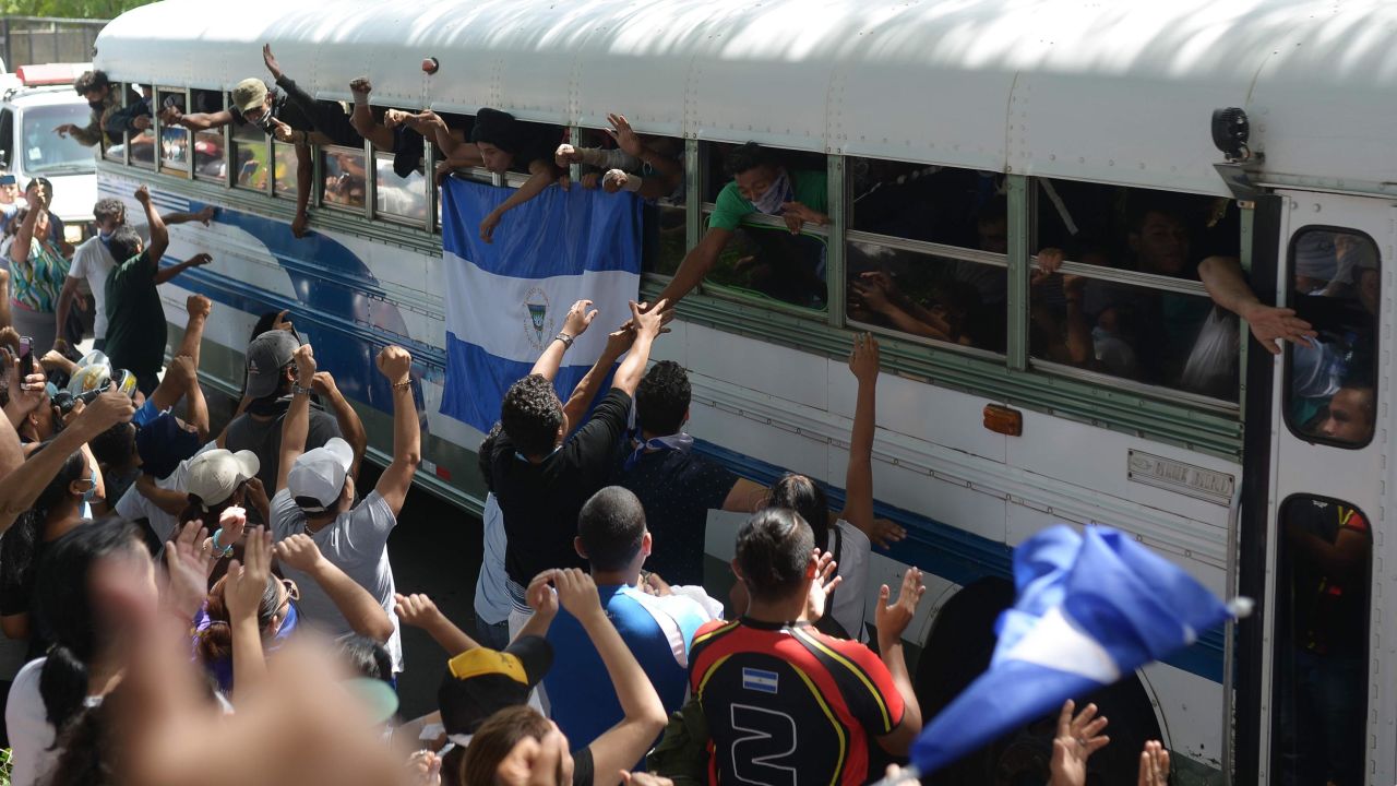 Students who had hidden in a Managua church were taken Saturday by bus to a cathedral. 