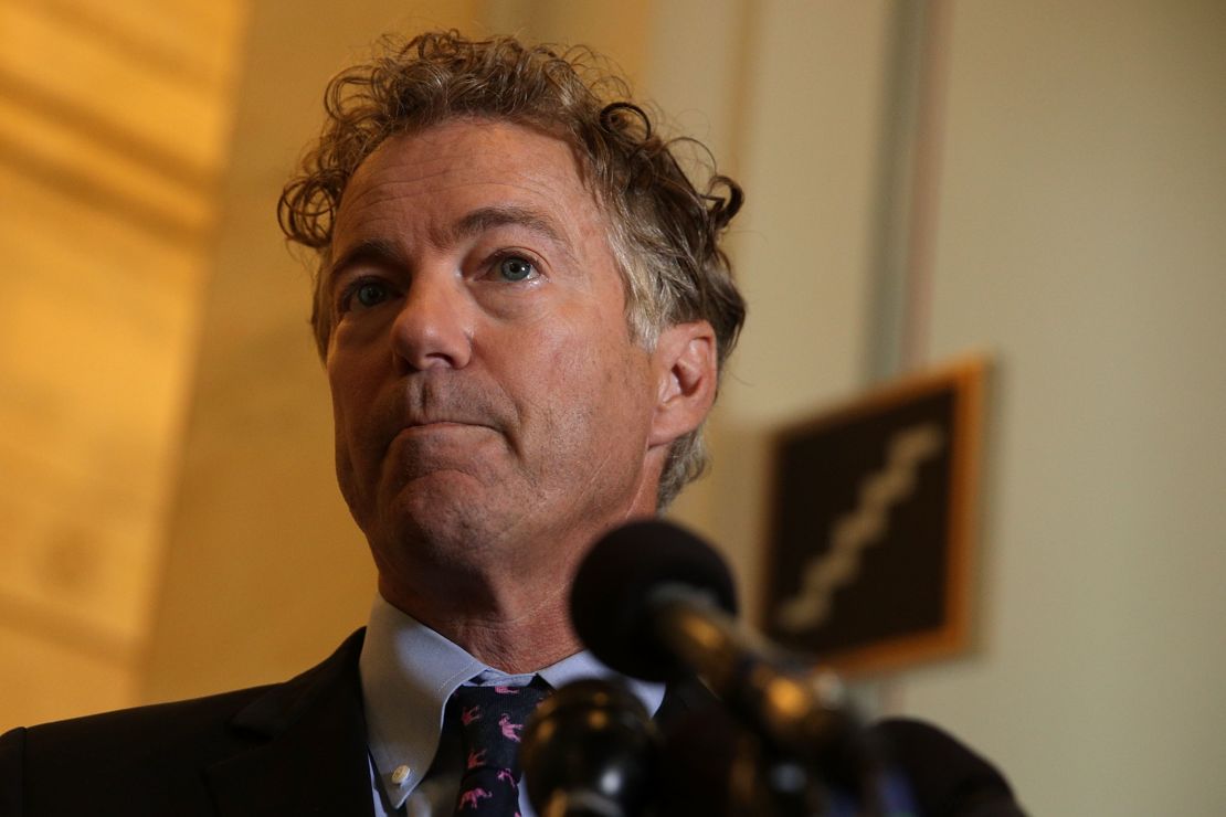 Sen. Rand Paul speaks to members of the press in September 2017 on Capitol Hill in Washington, DC. 