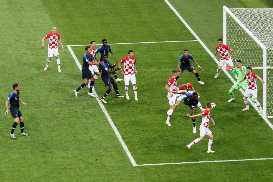 The referee used video review on this play late in the first half and called for a penalty after Ivan Perisic handled the ball in the Croatian box. Antoine Griezmann stepped up to convert the penalty and give France a 2-1 lead.