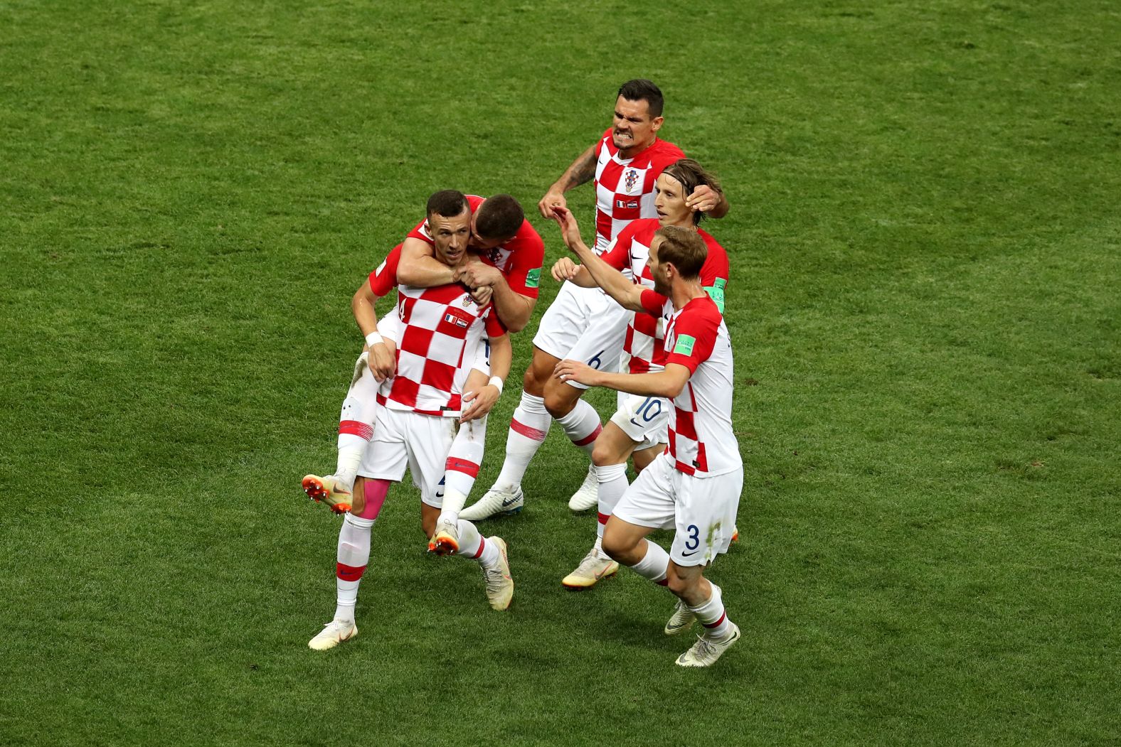 Perisic, bottom left, scored a spectacular first-half goal to tie the match at 1-1.