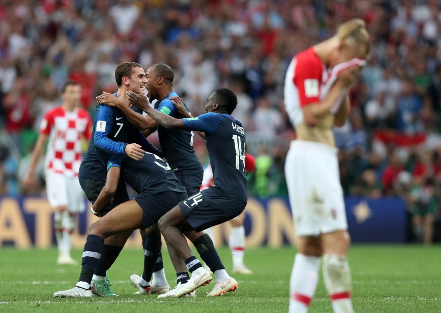 French players celebrate after the final whistle.