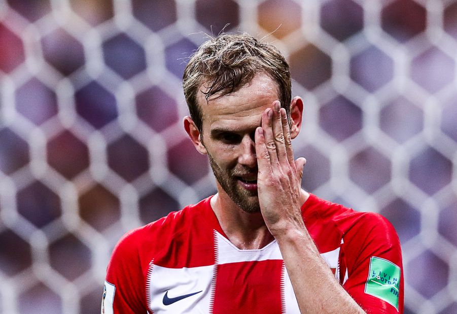 Croatia's Ivan Strinic reacts during the match.