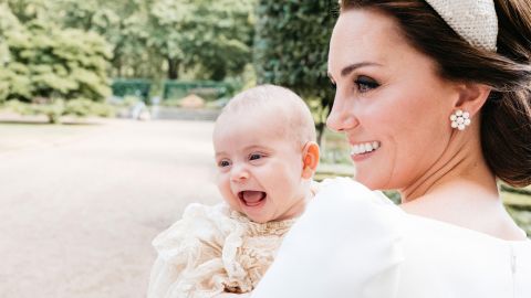 The latest official christening photo of Prince Louis, seen with his mother, Catherine, the Duchess of Cambridge, was released on Monday. 