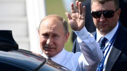 Russian President Vladimir Putin waves upon his arrival at the Helsinki-Vantaa Airport in Helsinki, on July 16, 2018 prior to a summit  between him and the US President. - Russian President Vladimir Putin arrived in the Finnish capital for a historic summit with US leader Donald Trump. (Photo by Jonathan NACKSTRAND / AFP)        (Photo credit should read JONATHAN NACKSTRAND/AFP/Getty Images)