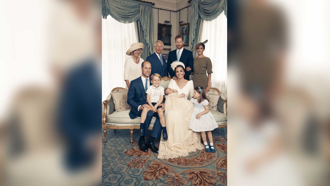 The Duke and Duchess of Cambridge with Members of the Royal Family in the Morning Room at Clarence House, following Prince Louis's christening.