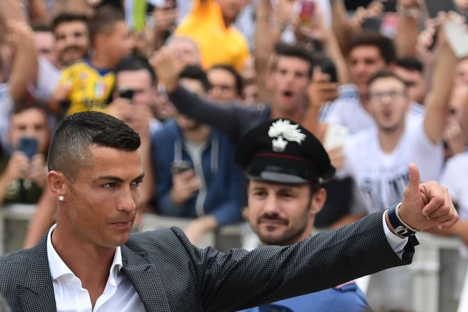 Cristiano Ronaldo arrived at Juventus' medical center in Turin on Monday ahead of the official announcement of his deal. The Portuguese star was signed by the Italian Serie A giants last week for a reported fee of $117 million. 