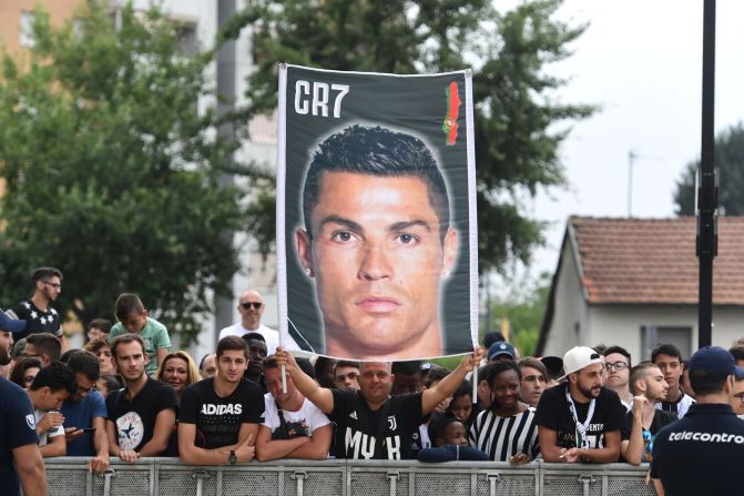 A crowd of Juventus supporters waited for their star signing Ronaldo to show up for his medical on Monday morning in Turin. Juventus is on a record run of seven Serie A titles in a row, but has not won the Champions League since 1996.