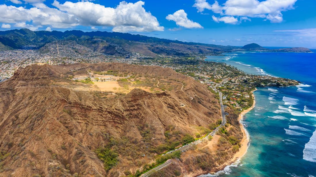 <strong>October in Hawaii:</strong> Diamond Head volcano crater makes for a spectacular view from a helicopter.