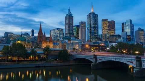 Melbourne CBD cityscape on blue hour. Melbourne, Australia