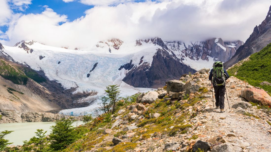 <strong>December in Patagonia: </strong>A hiker makes his way up to Cerro Torre in Parque Nacional Los Glaciares in Argentina.