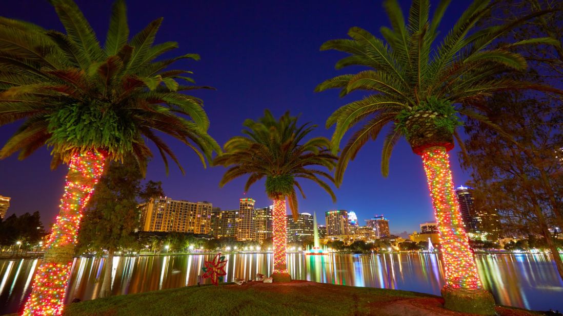 <strong>December in Orlando, Florida:</strong> Take a walk along a path around scenic Lake Eola in the Thornton Park neighborhood of Orlando. The average daytime high in December is 73 degrees Fahrenheit (nearly 28 degrees Celsius), and the average low is around 50 Fahrenheit (10 Celsius).