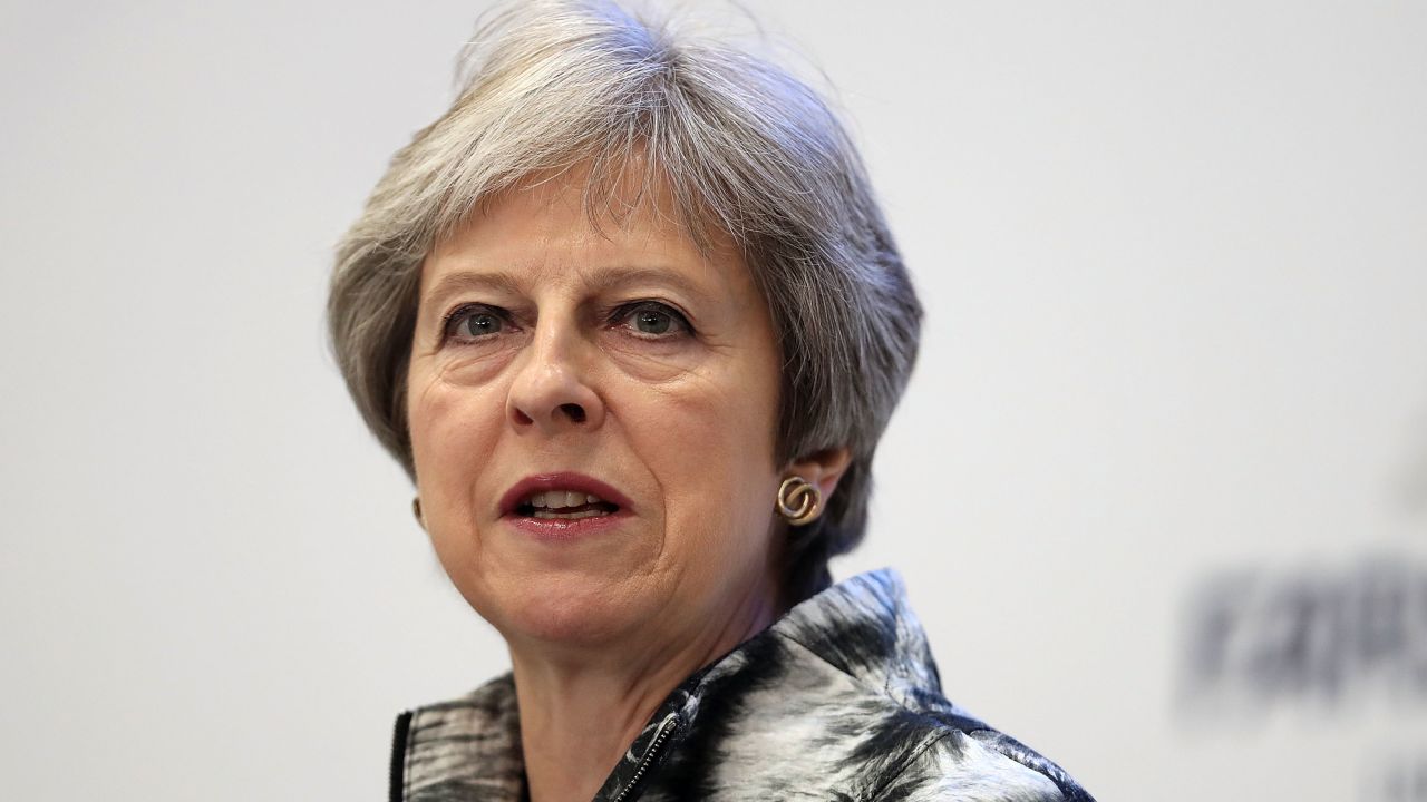 FARNBOROUGH, ENGLAND - JULY 16:  British Prime Minister Theresa May arives to open the Farnborough Airshow on July 16, 2018 in Farnborough, England. Theresa May opened the Farnborough Airshow today with a speech pledging £300 million for a variety of research projects for the aerospace industry. Recently Bristol-based firm Airbus said it may have to move premises out of the UK after Brexit. (Photo by Matt Cardy - WPA Pool/Getty Images)