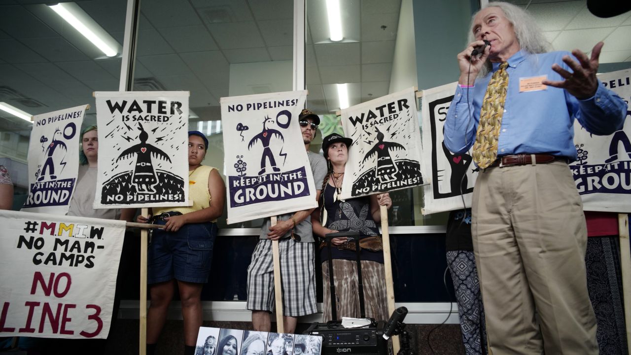 Joseph Plumer, attorney for White Earth and the Red Lake bands of the Ojibwe tribe, talks about possible legal measures available to stop Line 3 on June 28 in St. Paul, Minnesota.