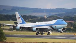 Air Force One carrying the President of the United States, Donald Trump and First Lady, Melania Trump touches down at Glasgow Prestwick Airport on July 13, 2018 in Glasgow, Scotland. Jeff J Mitchell/Getty Images