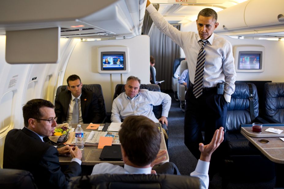 President Barack Obama aboard Air Force One during a flight on July 13, 2012.