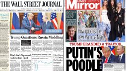 The contrasting front pages of The Wall Street Journal, left, and the Daily Mirror
