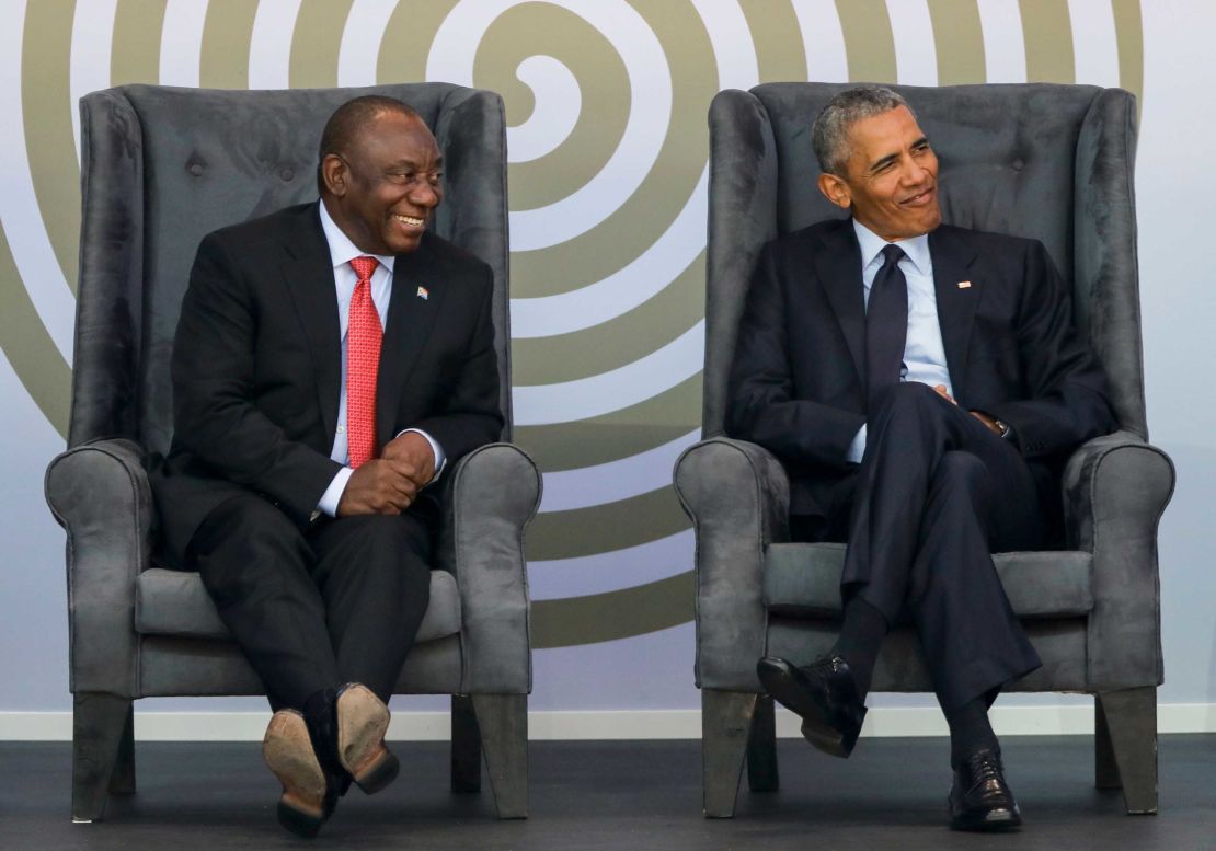Barack Obama, right, and South African President Cyril Ramaphosa. 