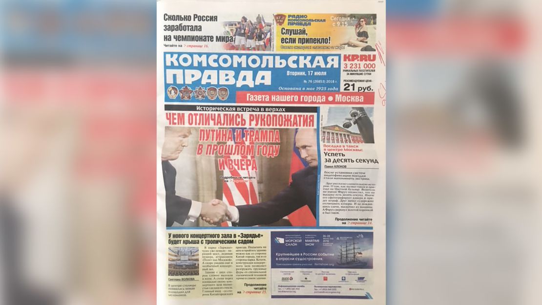 01 Helsinki summit Russia front page