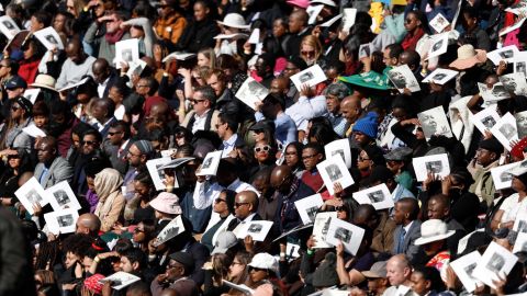 Attendees of Obama's speech at the Wanderers Cricket Stadium in Johannesburg.