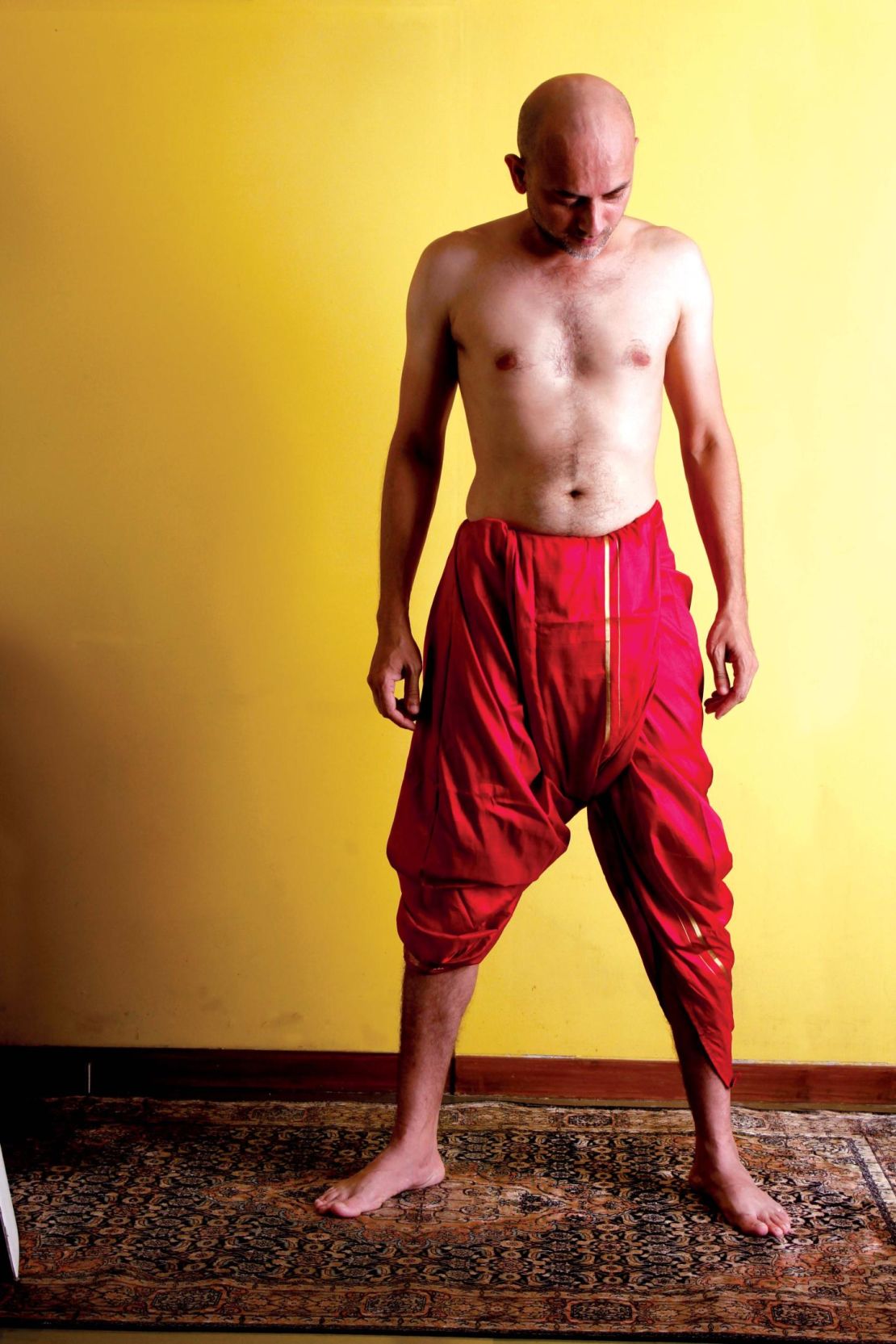 The dhoti can be wrapped around the body, creating pleats in the front to give it style. It was the most common lower garment worn by men in India, before the 19th century demanded more "cosmopolitan clothing."