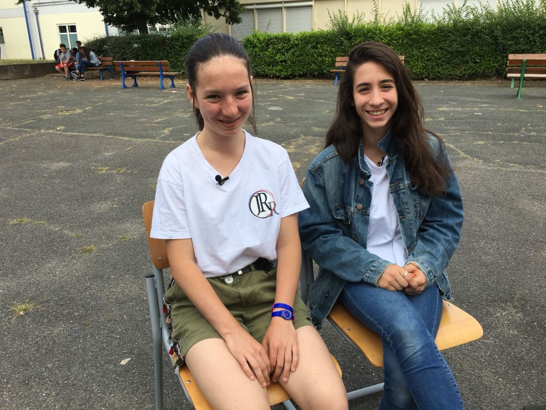 Zoe Crihan, 13 (L), and Louise Monciero, 14, were two of the pupils from school Jean Renoir that Kylian Mbappe sent to Russia