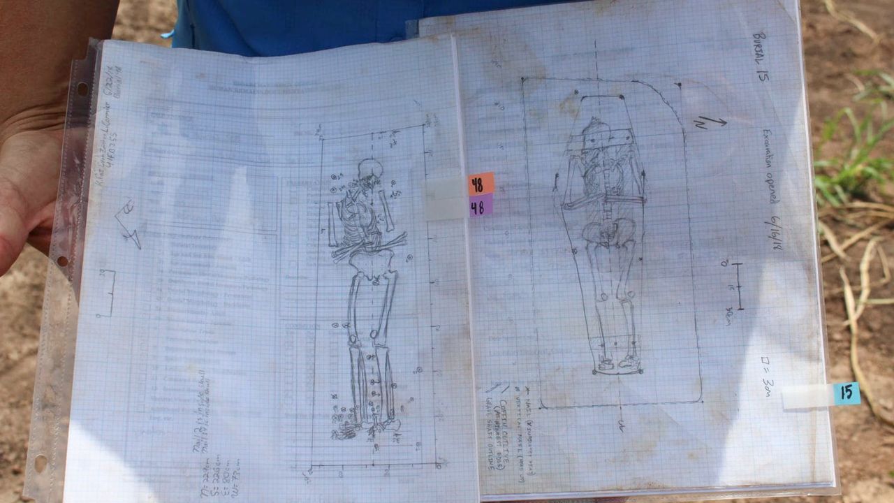 Researchers' drawings of the remains. The slaves were overworked and malnourished.