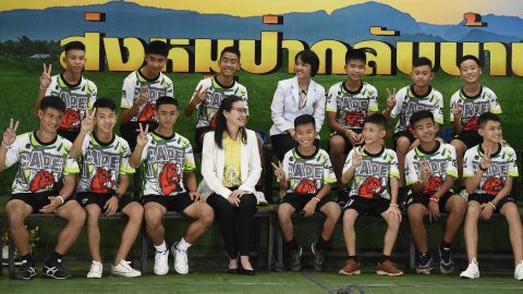 Members of the Wild Boars soccer team at the press conference.