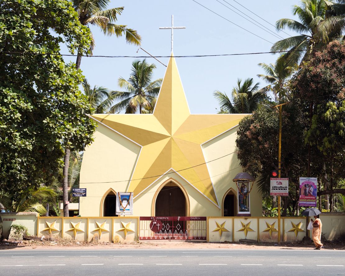 Churches like St. Joseph's Chapel in Thuravoor, Kerala, are embellished with symbols from religious and popular lore.