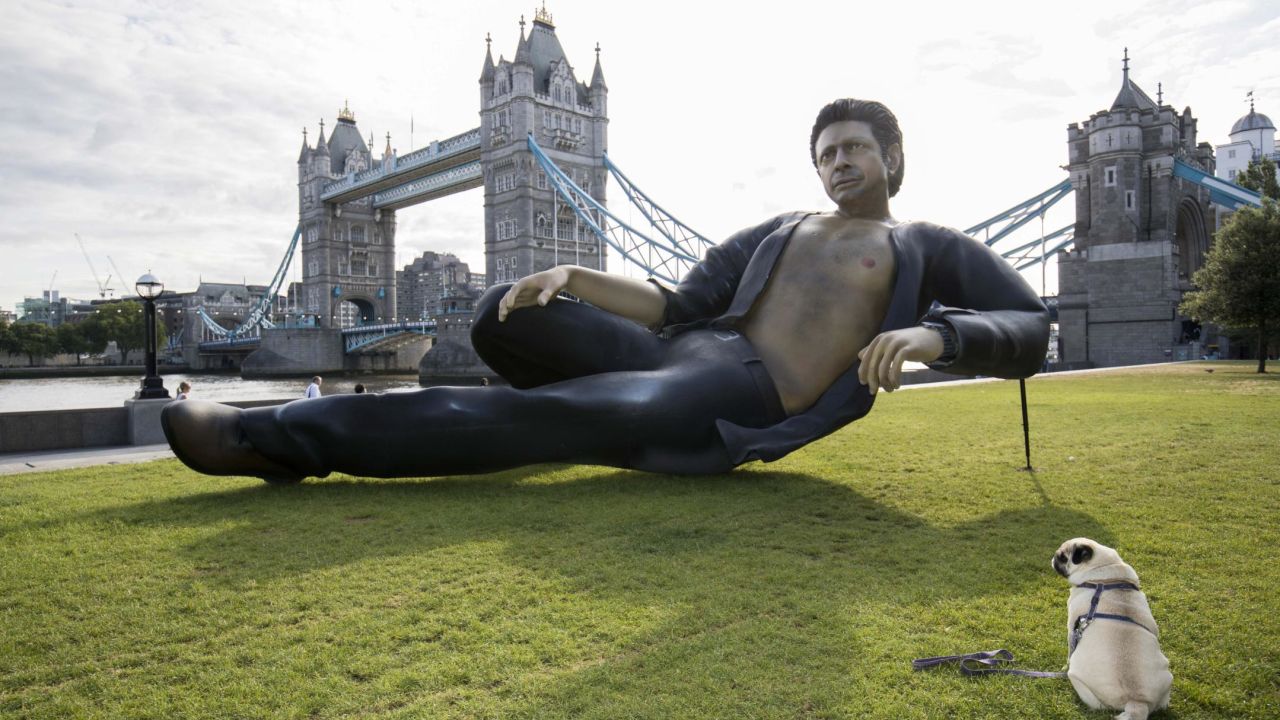 Celebrating 25 years since Jurassic Park first premiered in the UK, streaming service NOW TV unveil a statue of Jeff Goldblum semi-naked torso at Potters Field on July 18, 2018 in London, England. (Photo by John Phillips/Getty Images)
