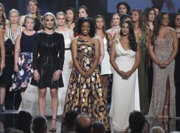 Some of the athletes Nassar abused receive the Arthur Ashe Award for Courage at the ESPY Awards last month.
