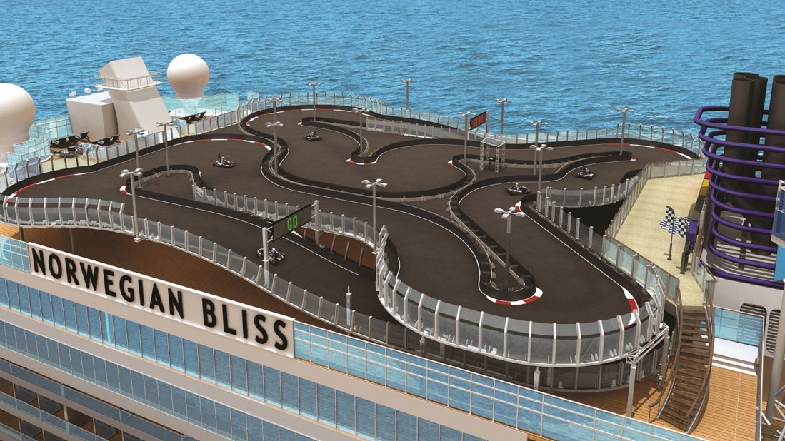 <strong>Racetrack:</strong> Satisfy your need for speed on Norwegian's new Norwegian Bliss, equipped with the largest racetrack at sea. 