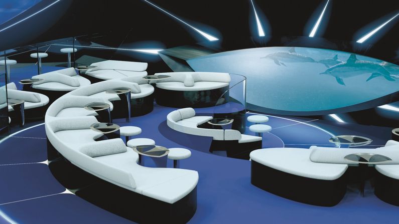 <strong>Underwater lounge:</strong> The first of Ponant's six planned Blue Eye underwater lounges -- as depicted in this rendering -- debuted aboard its Le Laperouse ship in June 2018.