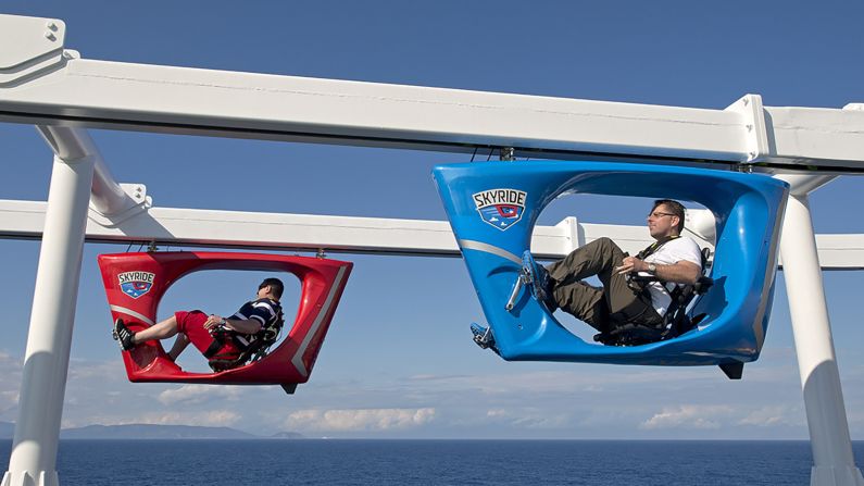 <strong>Sky bike:</strong> Put your pedal power to the test 150 feet above sea level on Carnival's SkyRide attraction, a fun feature aboard its two newest ships: the Carnival Vista and Carnival Horizon.