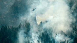 TOPSHOT - Firefighters use a helicopter to tackle a forest fire burning near Ljusdal, Sweden on July 18, 2018. (Photo by Maja SUSLIN / TT News Agency / AFP) / Sweden OUT        (Photo credit should read MAJA SUSLIN/AFP/Getty Images)
