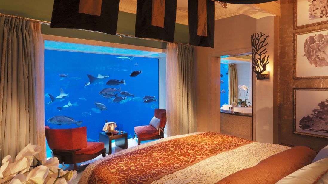 <strong>Atlantis, The Palm, Dubai, United Arab Emirates</strong>: While this hotel has more than 1,500 guestrooms, the two most exclusive rooms are located underwater -- the Poseidon and Neptune Suites. 