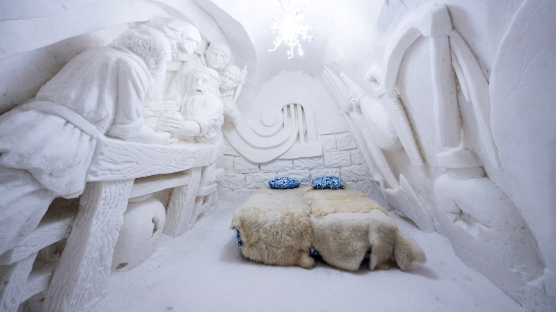 <strong>SnowCastle of Kemi, Finland:</strong> Ten ice artisans work on the SnowCastle compound for two weeks to shape about one million cubic feet of snow and 10,000 cubic feet of ice into this frozen wonderland for day visitors to tour and overnight guests to sleep in the SnowHotel (bundled up, presumably). 
