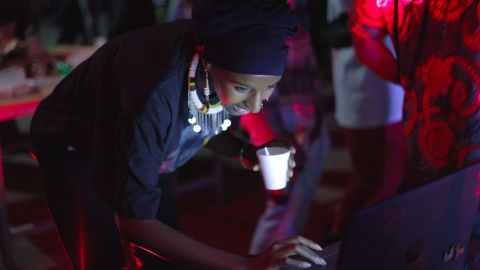DJ Hibotep playing at Design Hub Kampala, an event and co-working space in an industrial area of the city.
