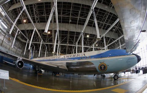 Special Air Mission (SAM) 26000, President John F. Kennedy's Air Force One, sits on display at the National Museum of the United States Air Force in the Presidential Gallery on November 20, 2013 in Dayton, Ohio. 