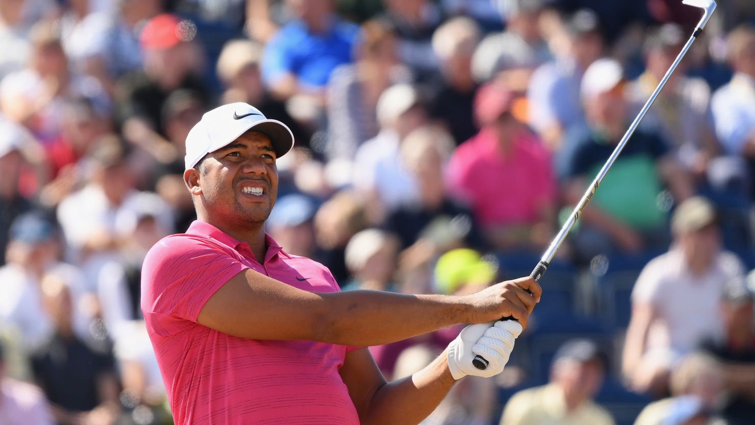 Jhonattan Vegas plays his shot from the third tee during the first round of the 147th Open Championship at Carnoustie Golf Club on Thursday in Carnoustie, Scotland.