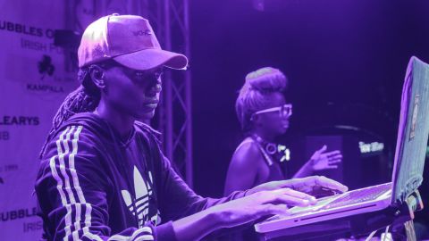 DJs Rachael (left) and Kampire (right) playing at Femme Famous, an event organized by Rachael featuring female DJs who she's mentored.

