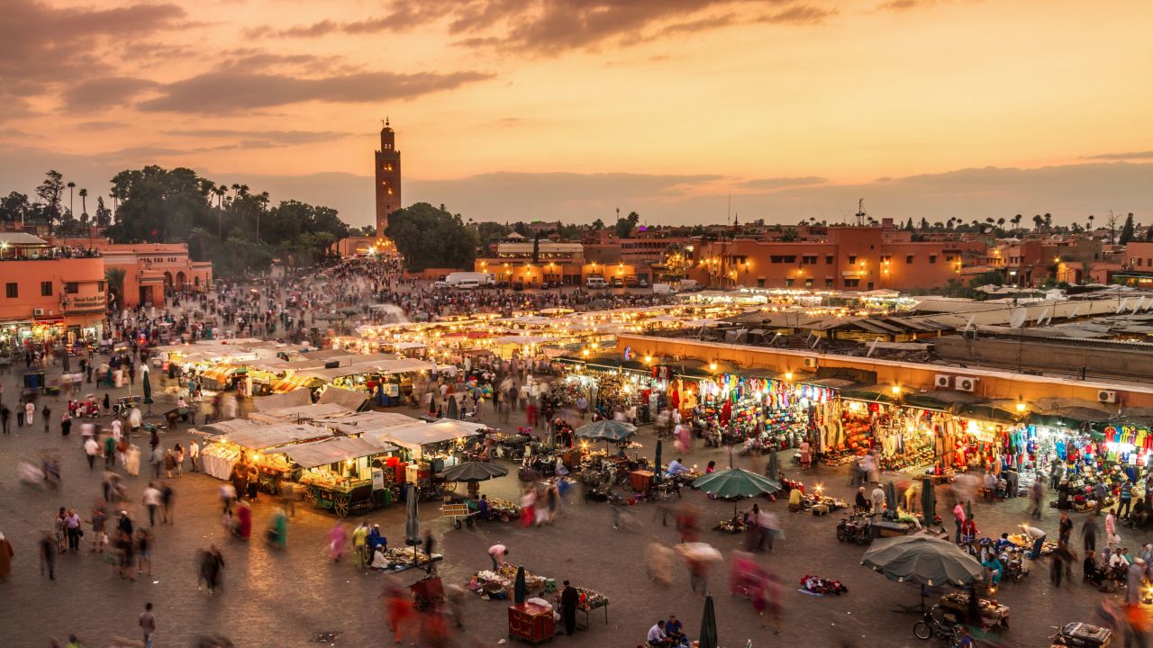 <strong>April in Morocco:</strong> Marrakech is at the top of many a Morocco travel list. The lively Jemaa el-Fnaa is the main market square of the city, and you'll get a chance to see locals there and enjoy halqa (street theater).