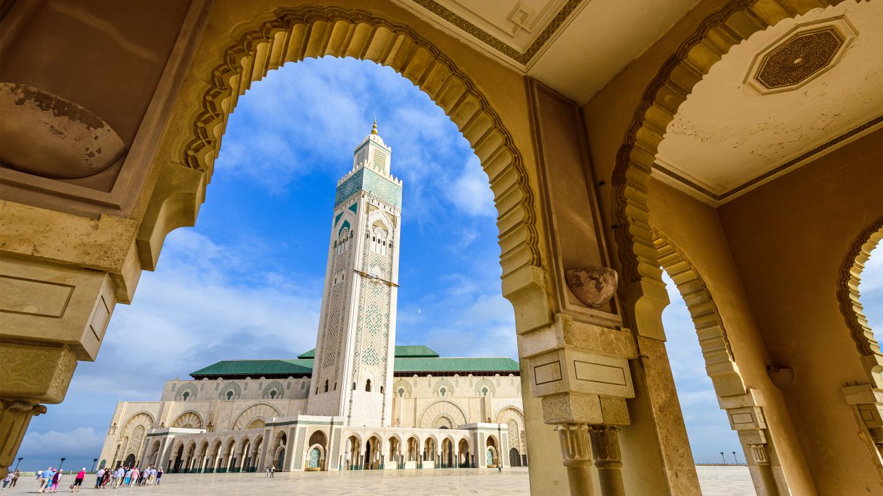 Hassan II Mosque stands  in Casablanca, Morocco.