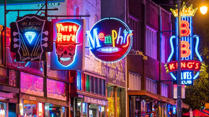 <strong>May in Memphis, Tennessee:</strong> Colorful bars light up Beale Street in downtown Memphis, home of the blues. Click through the gallery for more photos of Memphis and four other destinations for May: