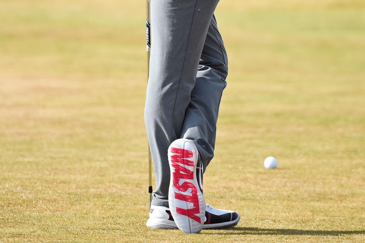 A view of McIlroy's soles. He was three strokes back after round one.