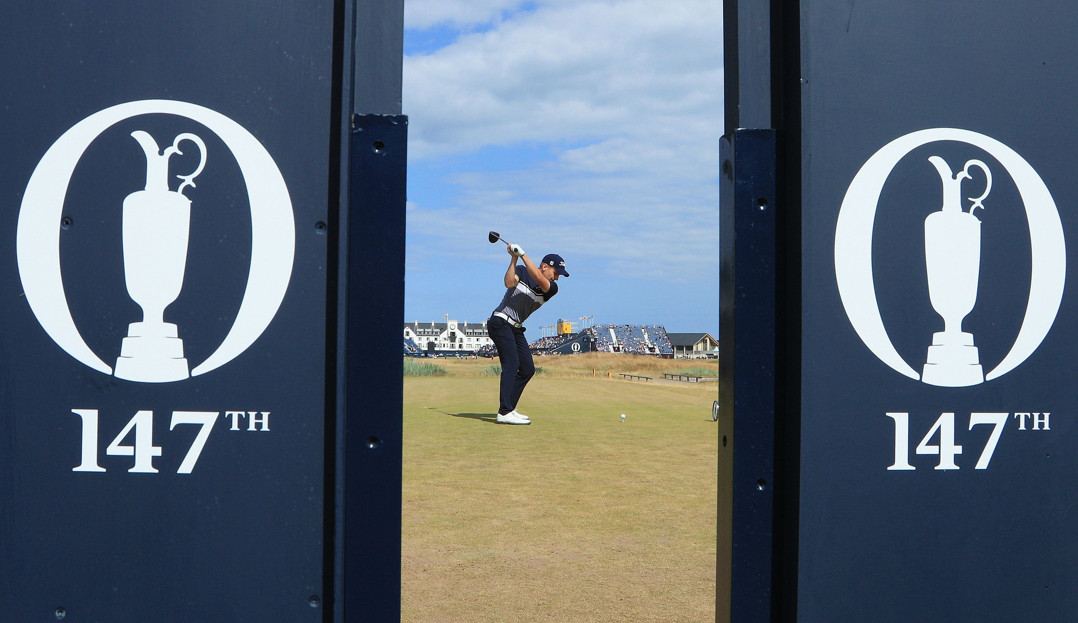 Haraldur Magnus hits a tee shot on No. 18.